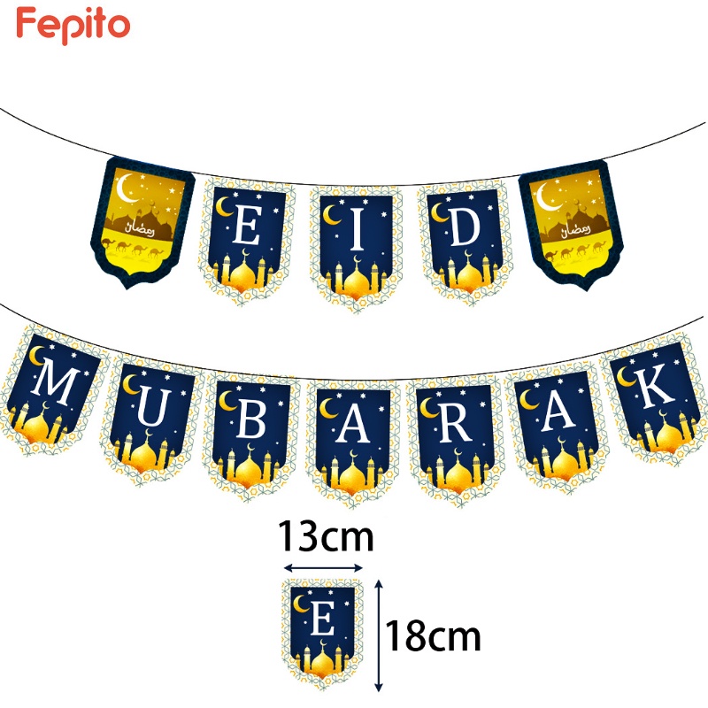 Eid Mubarak Banner Pull Flag Muslim Ramadan Decoration Islamic Eid Kad Raya Aidilfitri Hari Raya Decoration Supplies