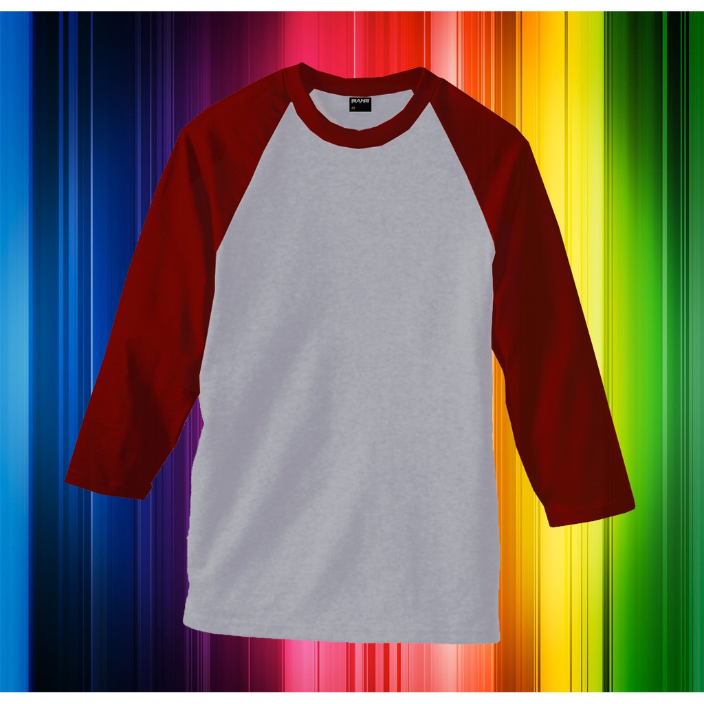 Light Grey  Melange Maroon Baju  Raglan Shirt  Shopee 