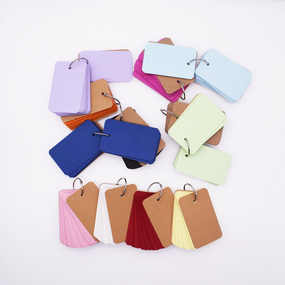 1 Pack Multi Colors Binder Ring Easy Flip Flash Card Kraft Paper Study