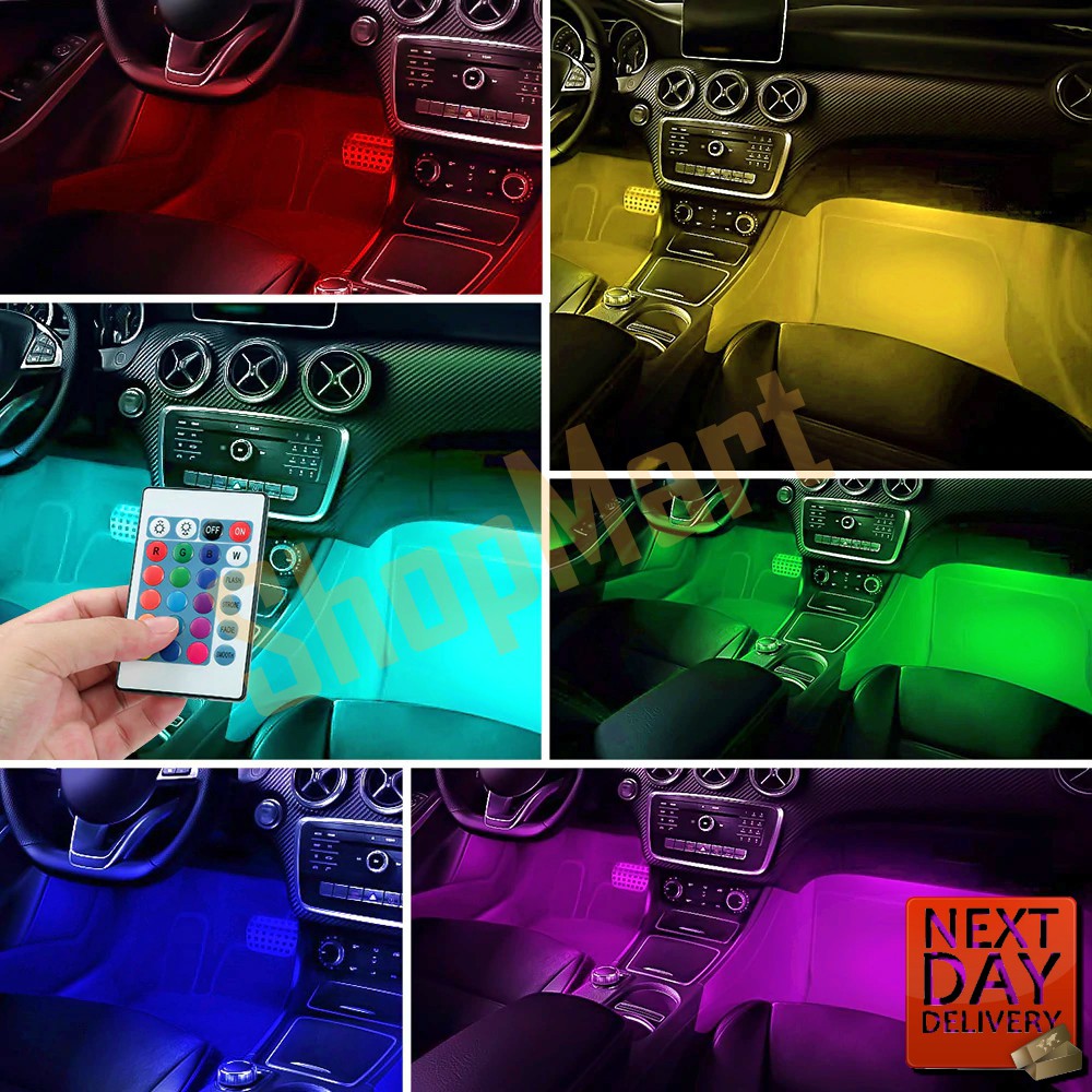 4pcs Rgb Car Atmosphere Light Multi Color Interior Atmosphere Neon Lights Led