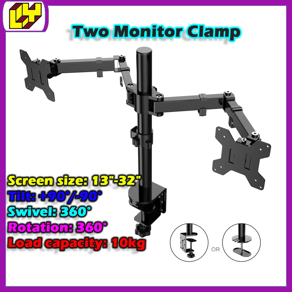 2 Monitor Clamp Monitor Mount Adjustable Double Dual Monitor Arm Stand ...