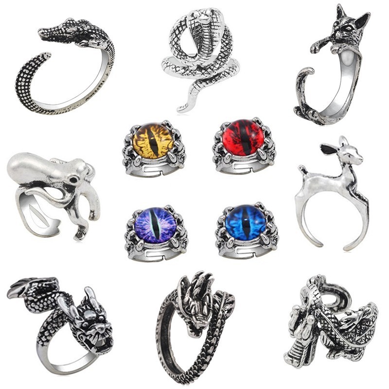 Punk Vintage Animal Ring Men Rabbit Octopus Dragon Claw Deer animal Rings  For Women Gothic Biker Jewelry Christmas Gift Anel | Shopee Malaysia