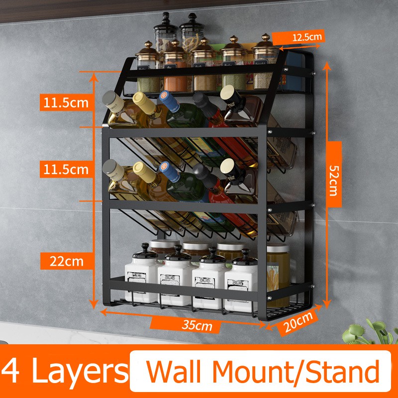 3 Layers 4 Layers Condiment Rack Rak rempah Kitchen Spice Rack Stainless Steel Seasoner Rack