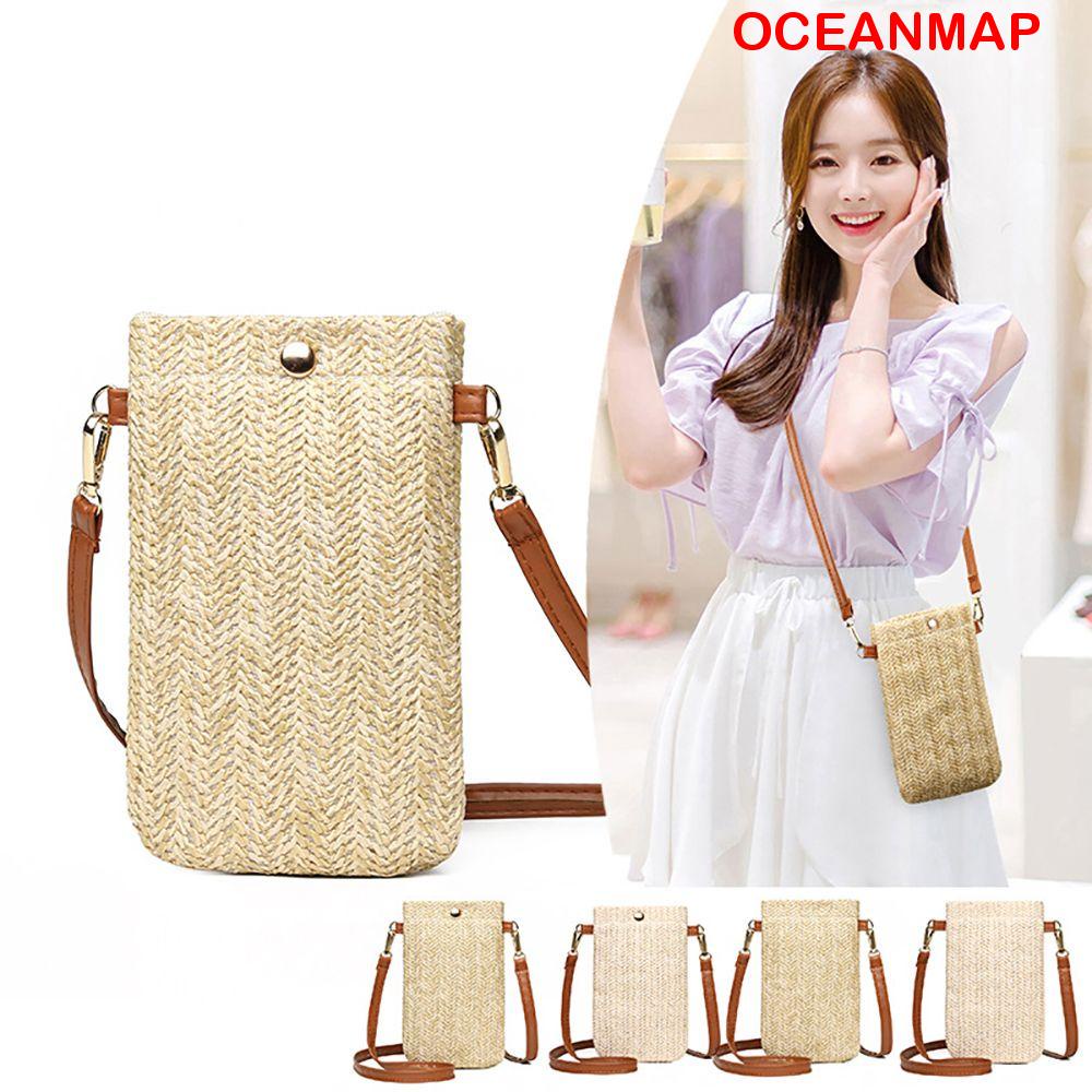 OCEANMAP Straw Messenger Bag Shoulder Pouch Outdoor Beach Summer Ladies