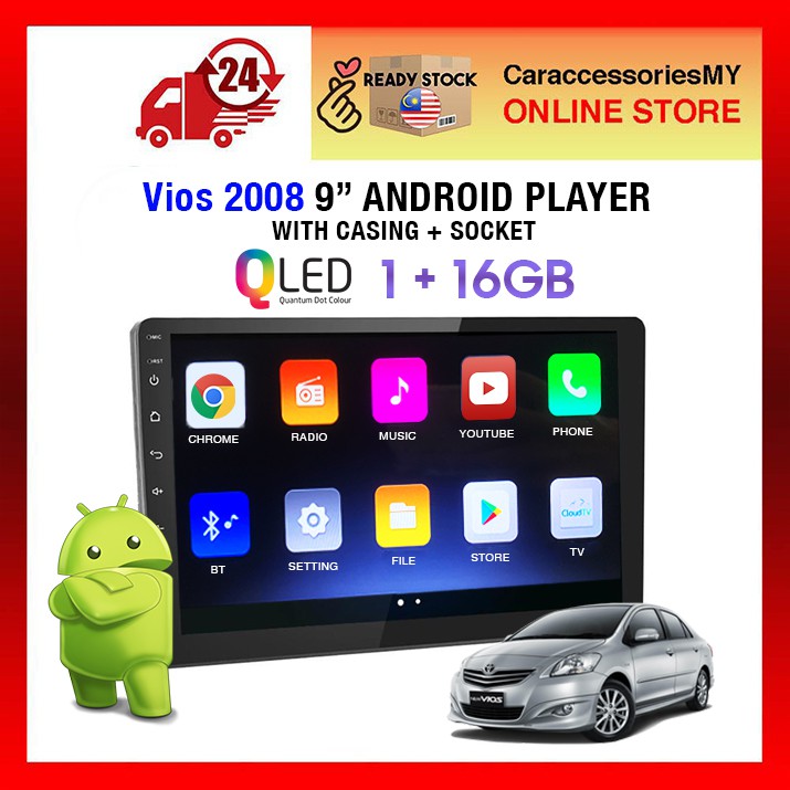 Toyota Vios 2008-2013 9 inch Android Player HD Wifi GPS 1GB RAM 16GB Memory 1+16