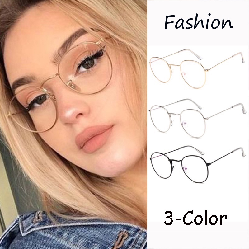 Round Metal Glasses Unisex Vintage Men Women Gold Frame Spectacle Frame Clear Lens Oval Small 