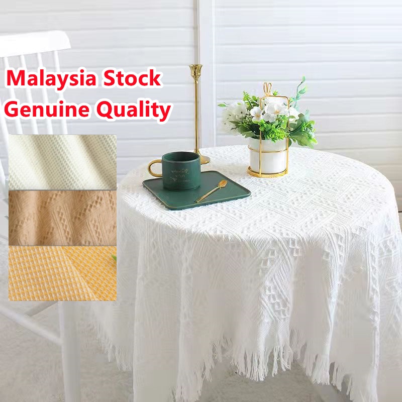 【MY STOCK&COD】INS White T-gird Table Cloth Coffee Table Cloths Party Tablecloth Picnic Cloth Holiday Gift Kain Meja Ramadan Kareem