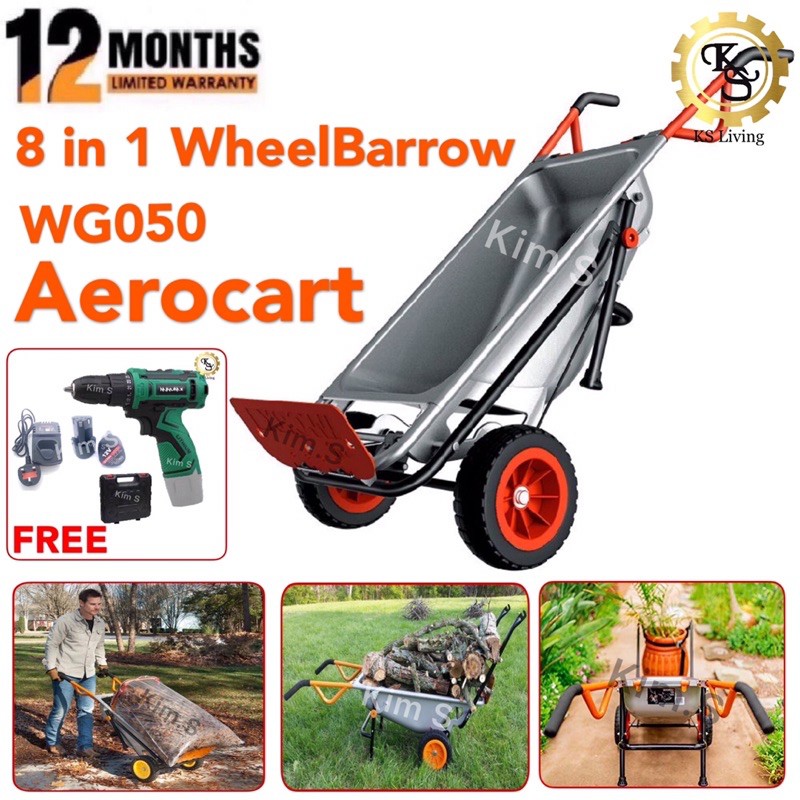 WG050 WORX AeroCart 8-in-1 Multi-Function WheelBarrow Yard Cart 