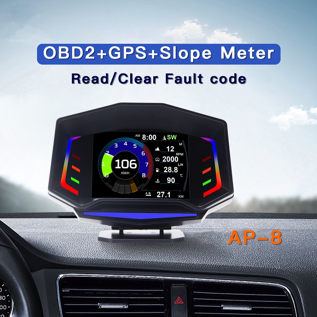 AP8 OBD OBD2 Meter Smart Gauge HUD Display LCD GPS Speedometer