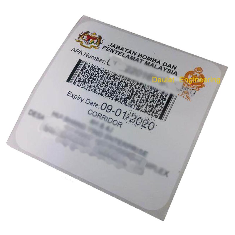 JBPM Bomba License Certificate Portable Fire Extinguisher 1 Year