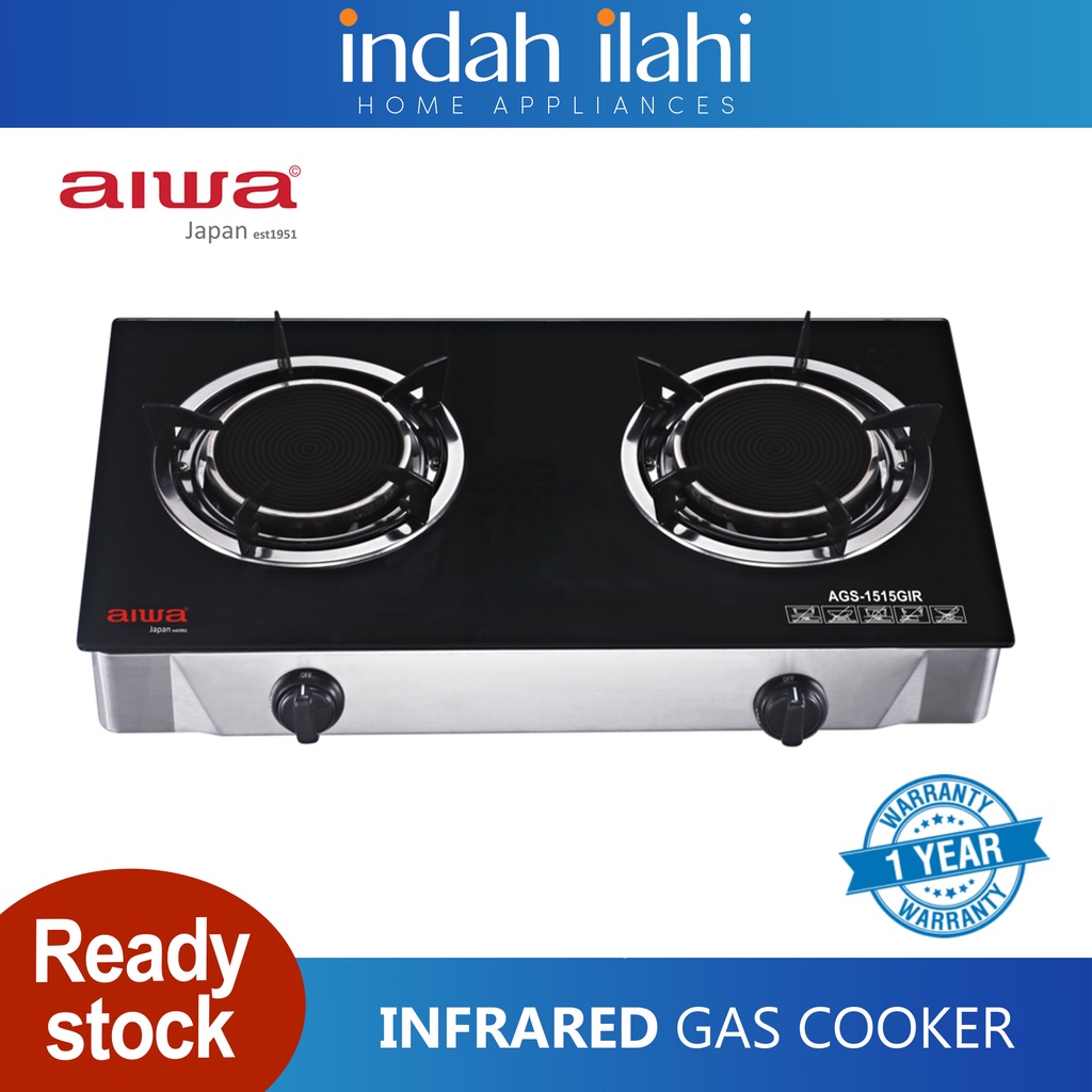 Aiwa Infrared Double Burner Table Top Glass Hob Gas Cooker AGS1515GIR