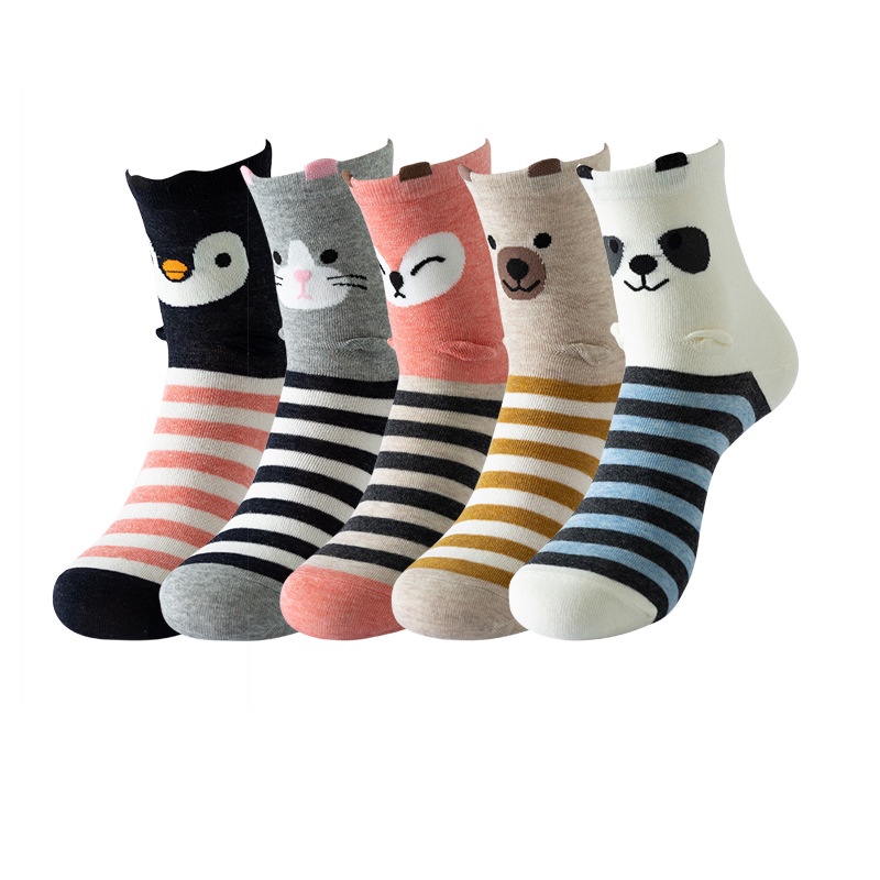 5 Pairs Womens Teen Girls Boys Fun Crew Socks Cute Cartoon Animal Ankle