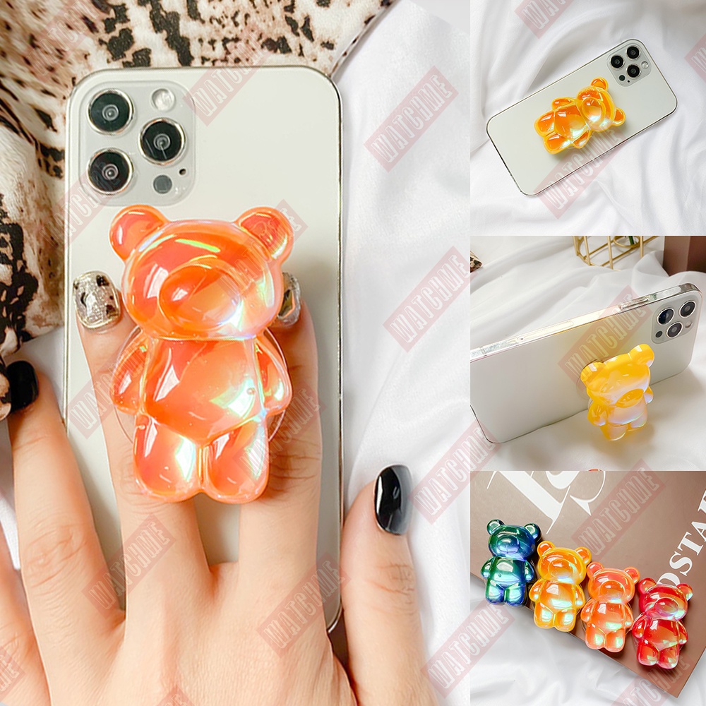 Phone Ring Holder, Finger Ring Mobile Stand, Cute Color Rainbow Shinning Bear Design (smartphone accessories)