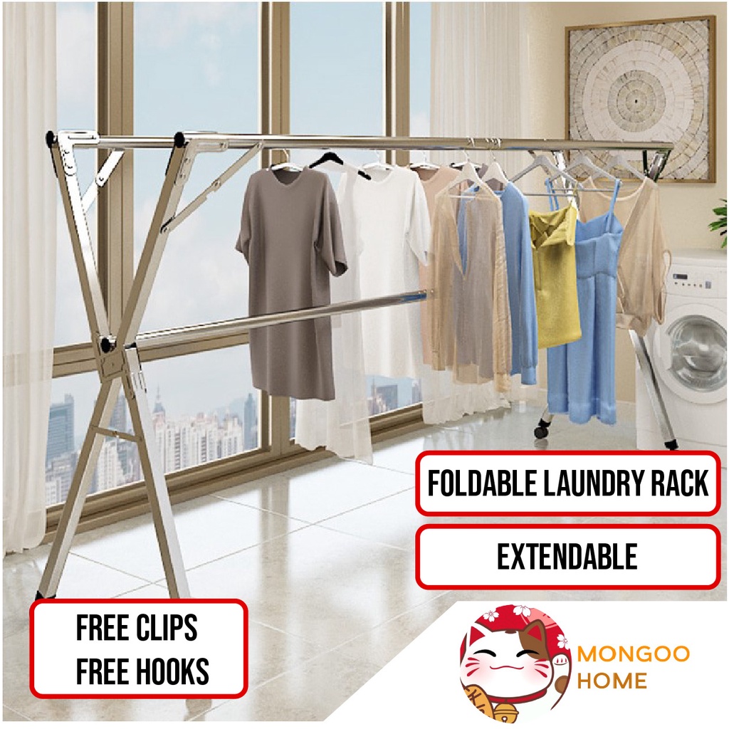[Ready stock]Extendable Stainless Steel Foldable Clothes Hanger Clothes