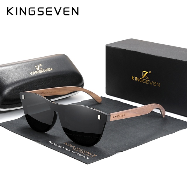 KINGSEVEN Exclusive Design Vintage Men's Glasses Walnut Wooden Sunglasses UV400 Protection Square Sun glasses Women 5510