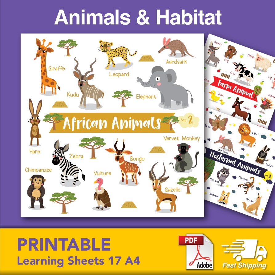 PRINTABLE Animal Name and Habitat Learning Early Education Kid Poster |  Shopee Malaysia