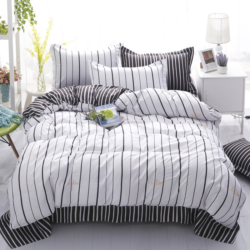 New Black White Striped Duvet Cover Bedding Set With Pillow