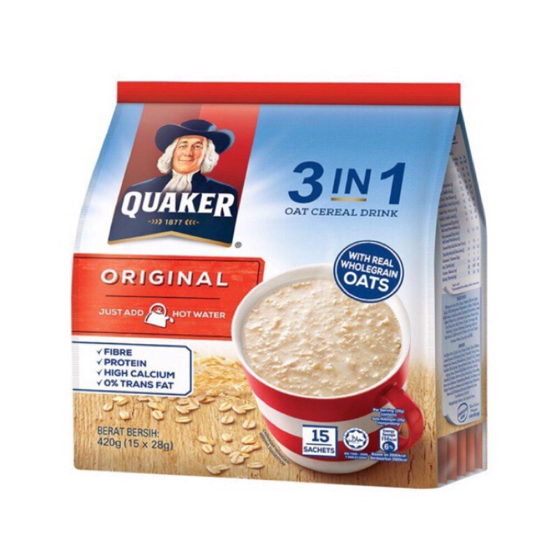 Quaker Original / Vanilla 3 in 1 Oat Cereal Drink 15 x 28g (420g ...