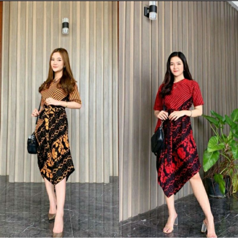 Troso Weaving Taper Dress Batik Asymmetrical Songket Batik Midi Ethnic Work Party