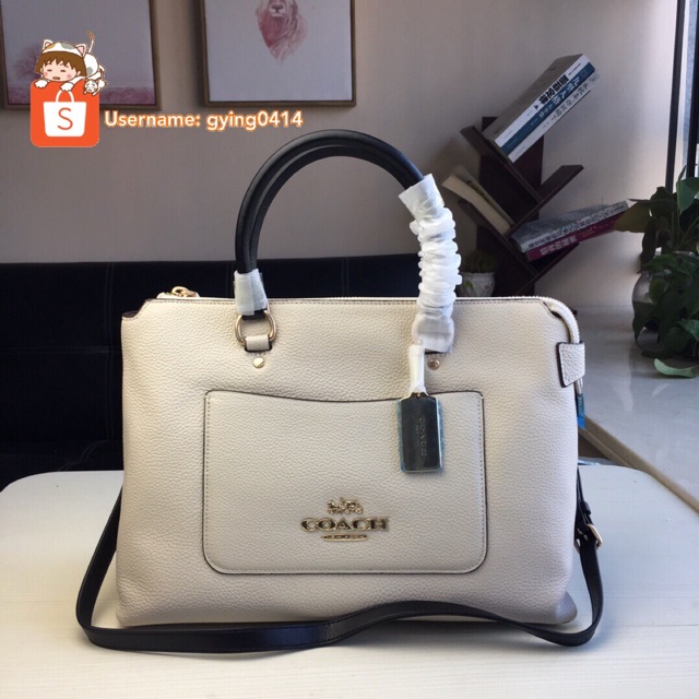 Coach Emma Satchel Crossbody Beechwood Leather Bag Women Chalk Handbag