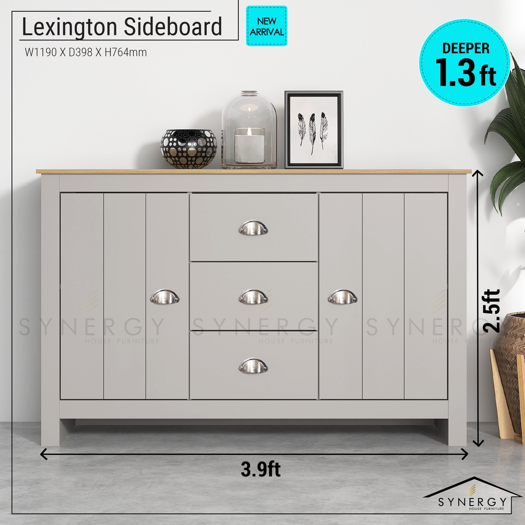 shopee: Sideboard - LEXINGTON Series - 3.9ft - Display Cabinet - Multifunctional Side Table (0:3:Colour:Light Grey + E. Oak;:::)