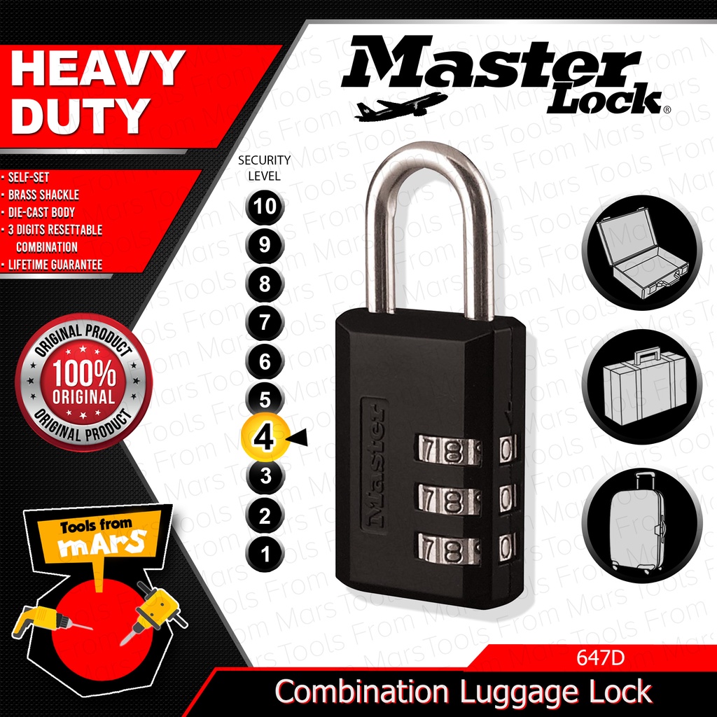 MASTER Self-Set Combination Luggage Lock Black 1'' 647D / AUTHENTIC •TOOLS FROM MARS•