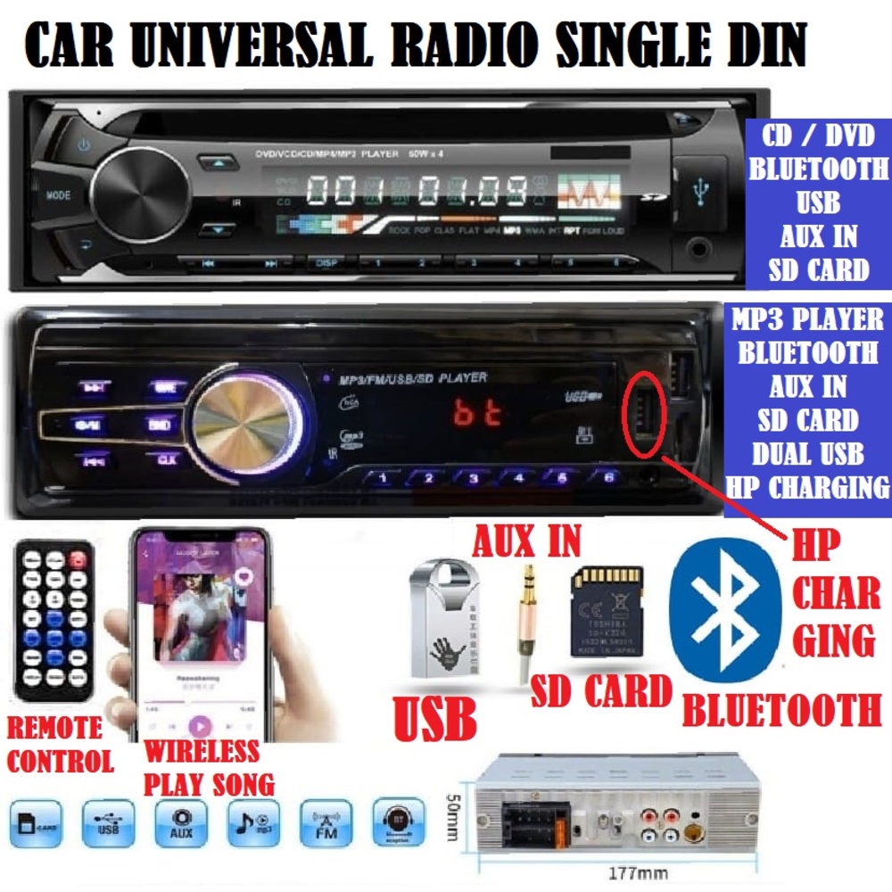 Car Bluetooth MP3 Player 1 Din InDash Stereo Audio FM Bluetooth Unit
