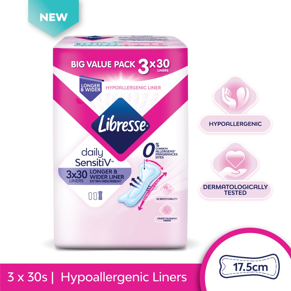 Libresse SensitiV Longer & Wider Slim Panty Liners (3x30s) Shopee