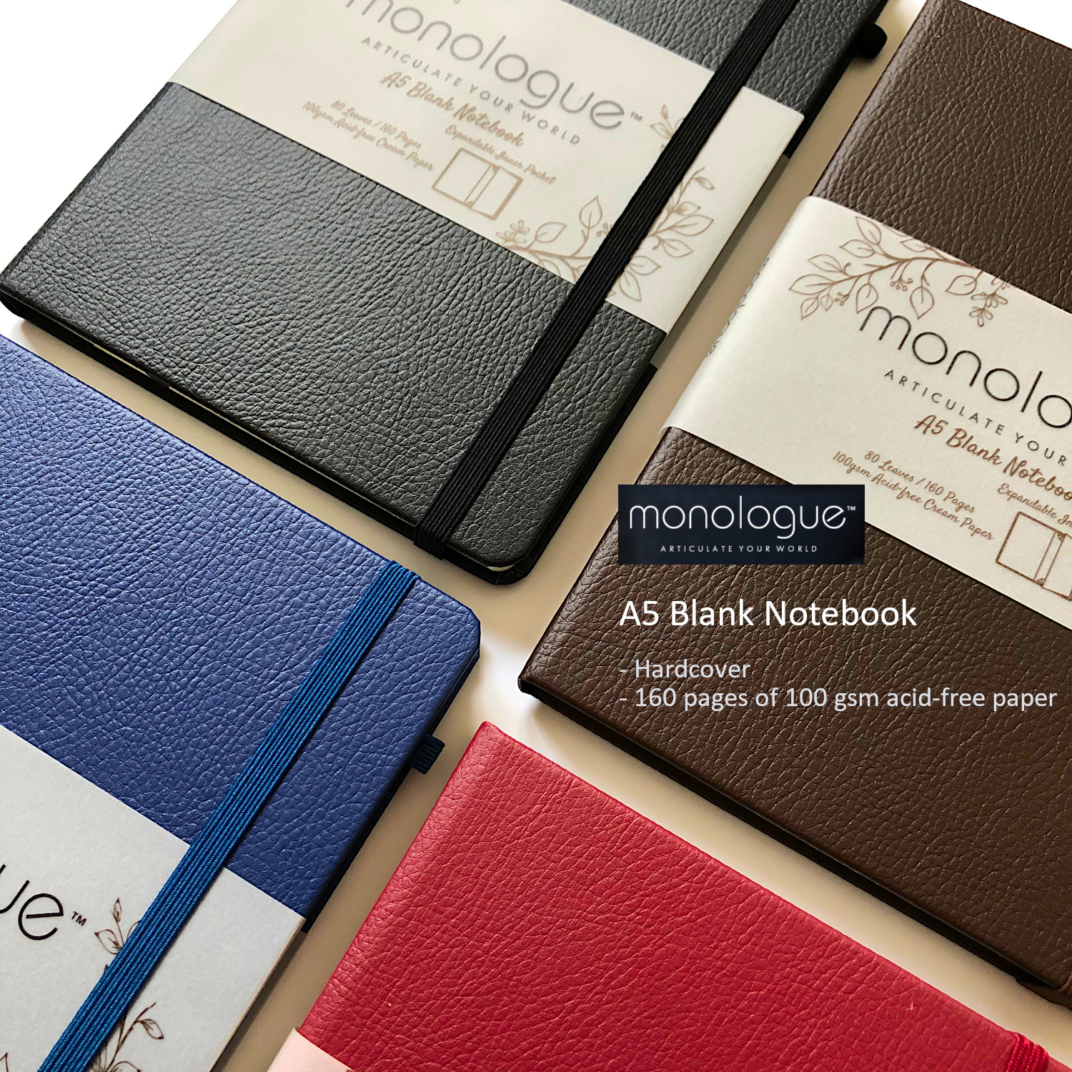Monologue A5 Blank Notebook, 160 pages, 100 gsm acidfree paper, with
