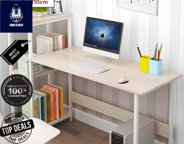 READY STOCK Study Desk Computer Desk Office Table With Book Shelf 3 Tiers (120x40x110cm)
