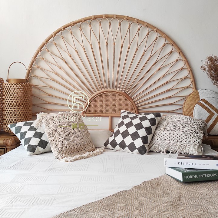 Rattan Headboard for Queen Bedframe Handmade Full Rattan Frame with