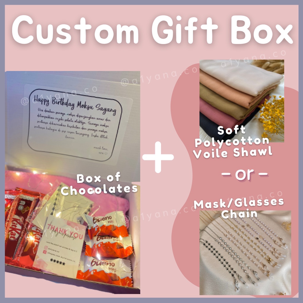 Custom Surprise Gift Box Shawl | Mask Extender Chain w Magnet | Chocolates | Birthday Gift