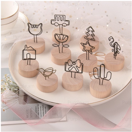 【Ready Stock】Cute Wood Memo Holder Paper Note Photo Clip Messages Clip Business Card Holder Paper Clip Gift