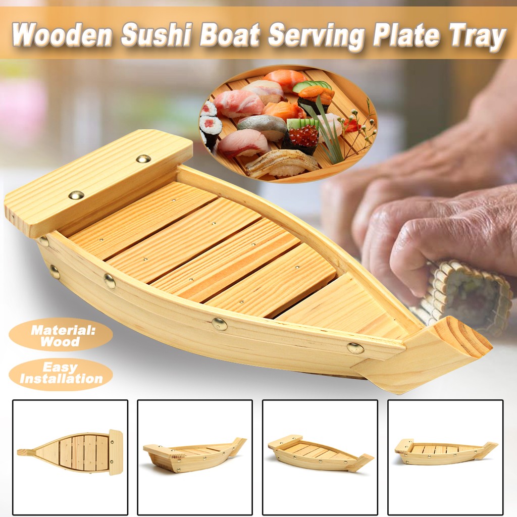 Wooden Sushi Boats Sashimi Platter Tray Serving Kitchen Toos