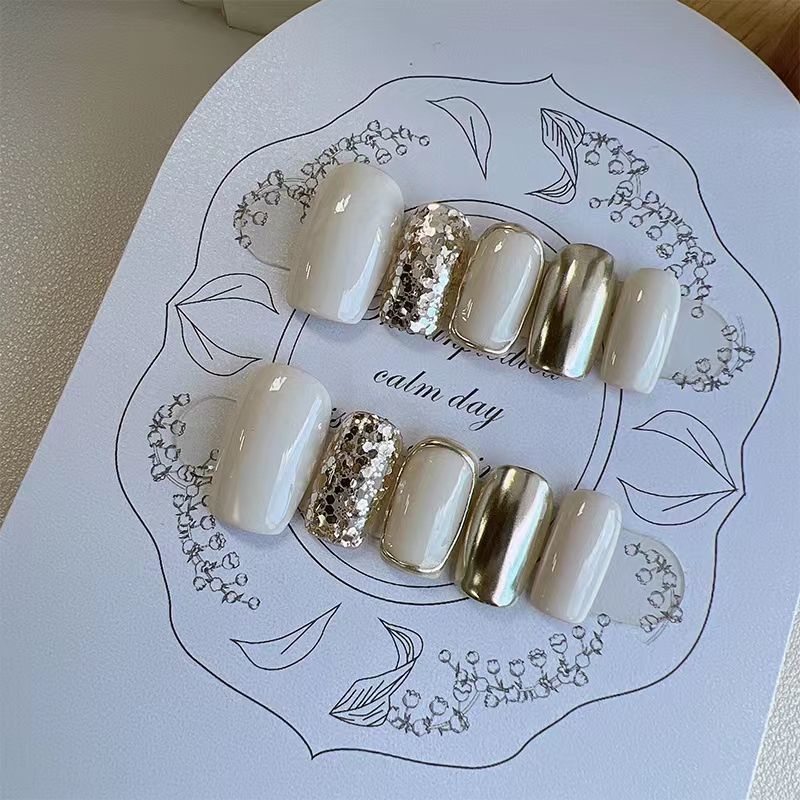 Light luxury white flash chip mirror powder manual custom wear a web celebrity advanced nail strips轻奢白闪片魔镜粉手工定制穿戴甲网红高级感美甲贴片ins10.12