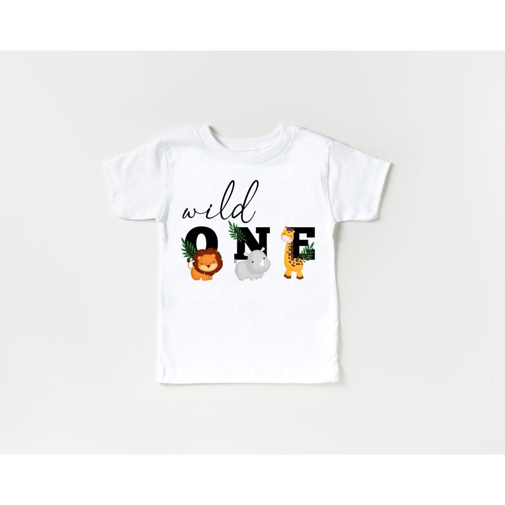 Kids T Shirt One Year Old Wild One Toddler Jungle Animal Birthday Kids Baby Kid  Shirt Funny Halloween Graphic Young Crewneck Hipster Fashion Vintage Unisex  Casual Girl Boy T Shirt Cute Kawaii