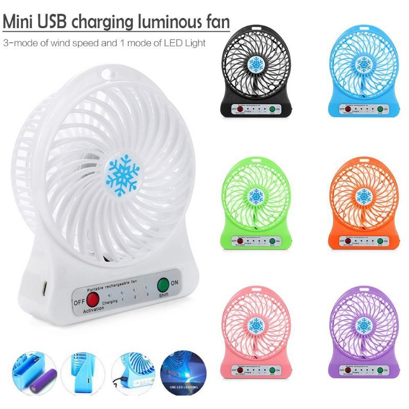 Portable Mini Fan LED Air Cooler USB Rechargeable Fan Adjustable 3 level Speed