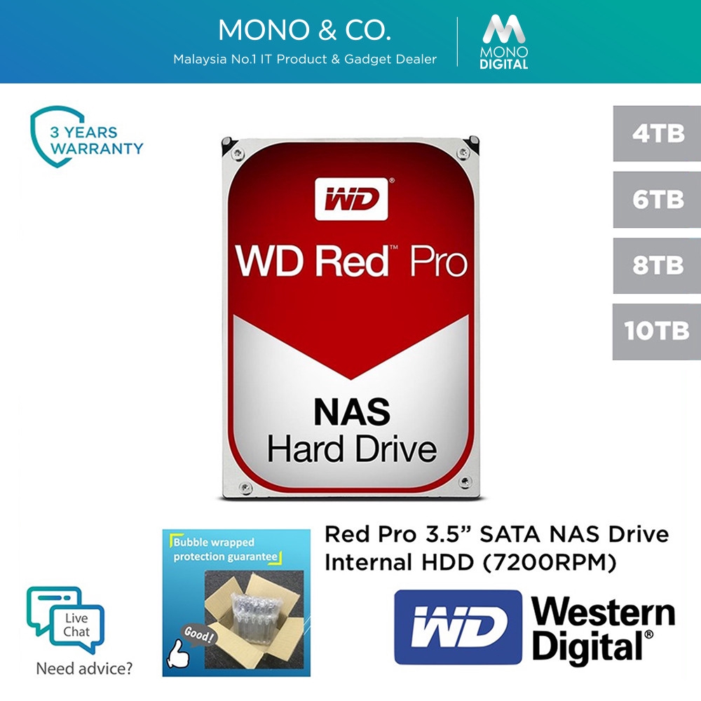 Western Digital Wd Red Pro Nas 10tb 8tb 6tb 4tb Network Attached Storage 70rpm Sata Iii Internal Hdd Hard Disk Shopee Malaysia