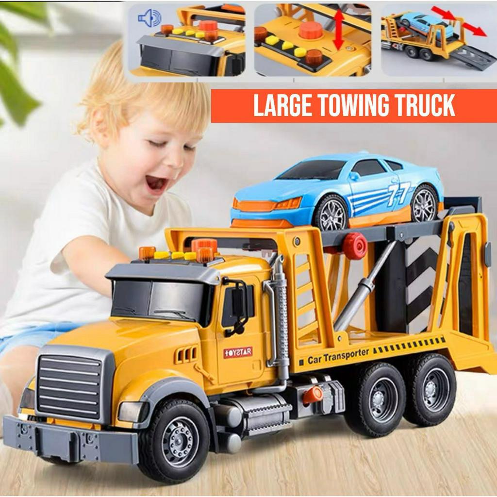 Large Construction Toy Vehicle TOWING TRUCK Toy Car Fire Ladder Truck Road Rescue Trailer Mixer Truck Kereta maianan 玩具车