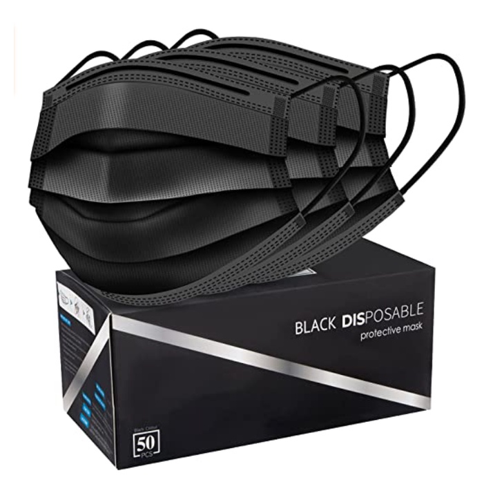 50pcs Full Black colour 3ply Face mask non Medical Disposable Mask hitam