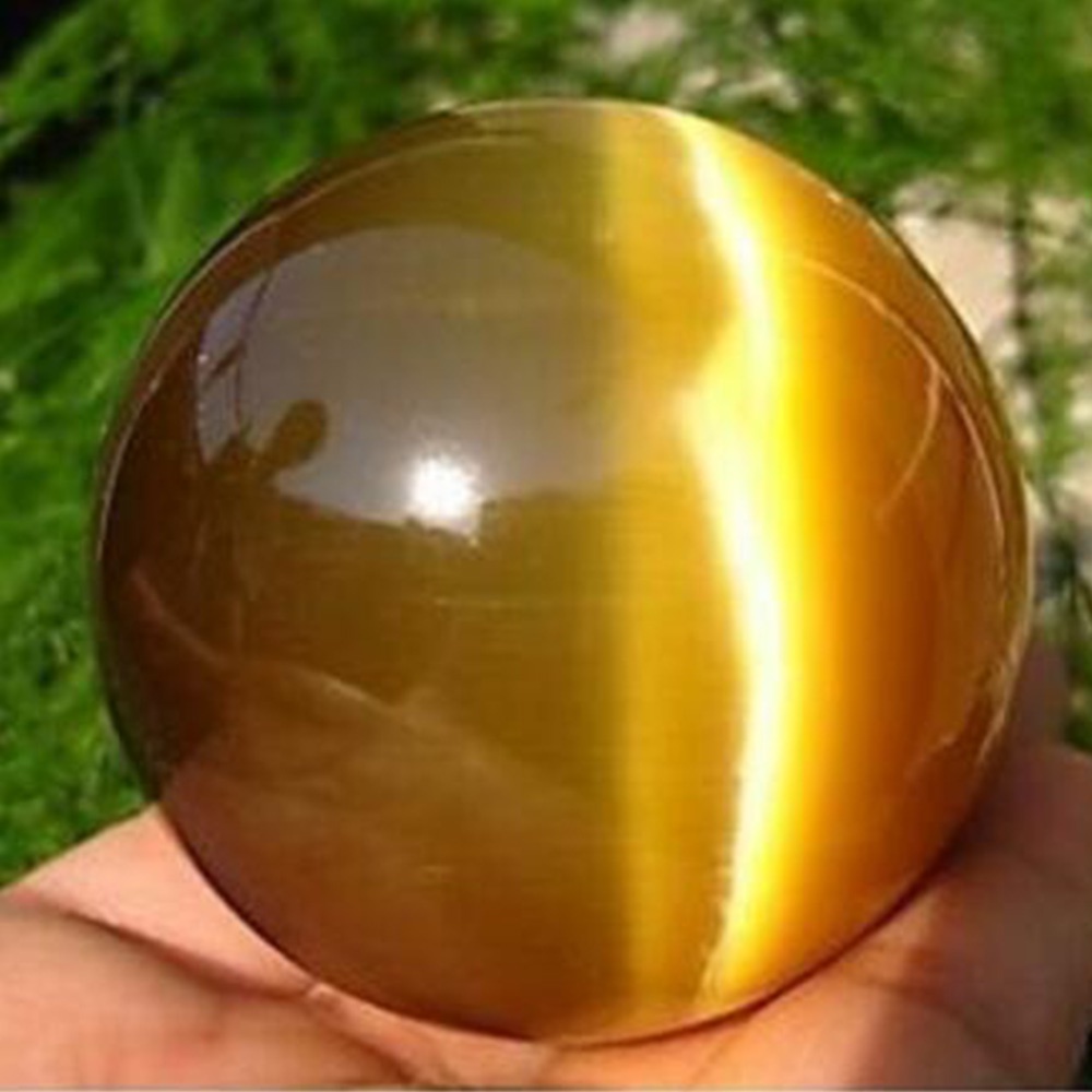 40mm Beautiful Rare Natural Asian Quartz Brown Cat Eye Crystal Healing Ball Sphere