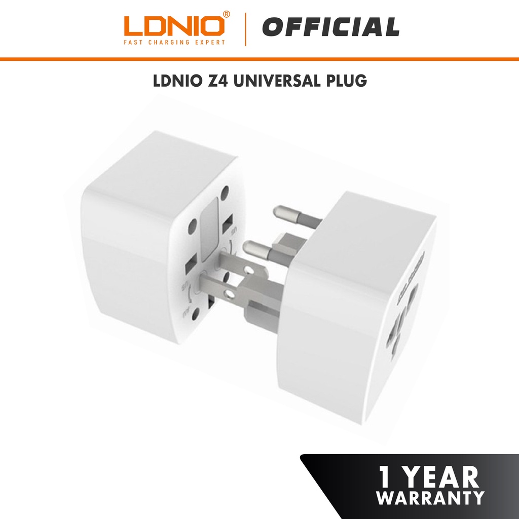 LDNIO Z4 Universal Plug Adapter with UK/EU/US/AU Pin & 2 Universal Socket (6A)