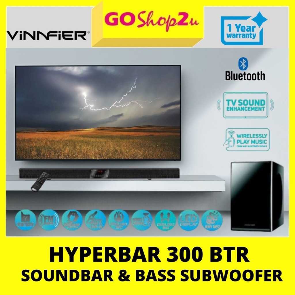 Vinnfier VF HyperBar 300 BTR Bluetooth Sound Bar with Subwoofer 3D Effect TV shows , Sports, and games (1 YEAR WARRANTY)