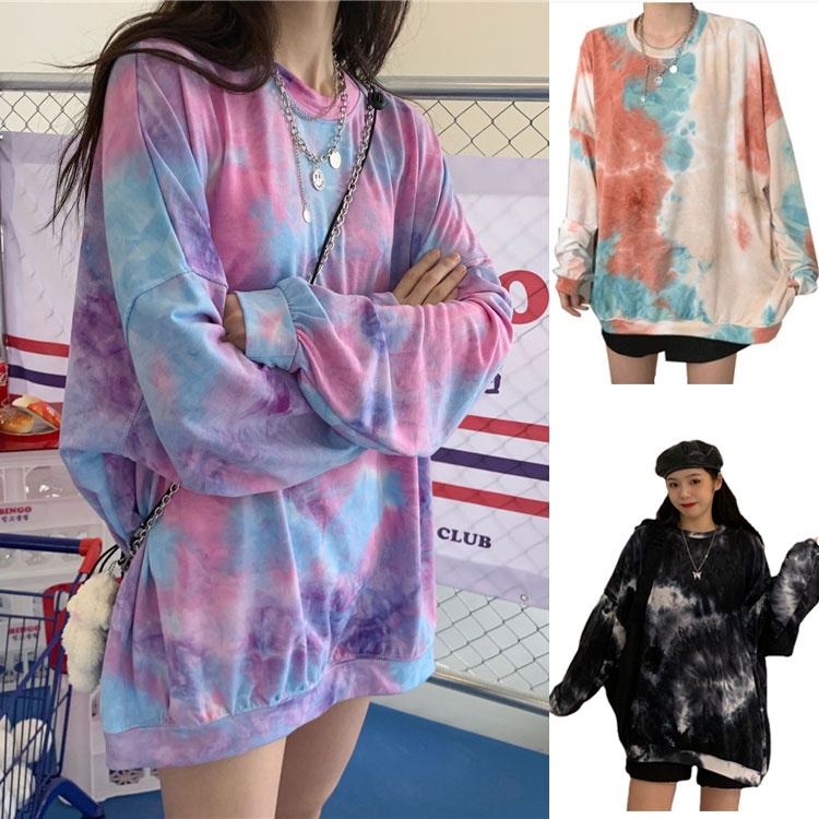 (Ready stock in MY) Korean style Tie Dye Long sleeve T-shirt autumn women loose Tops