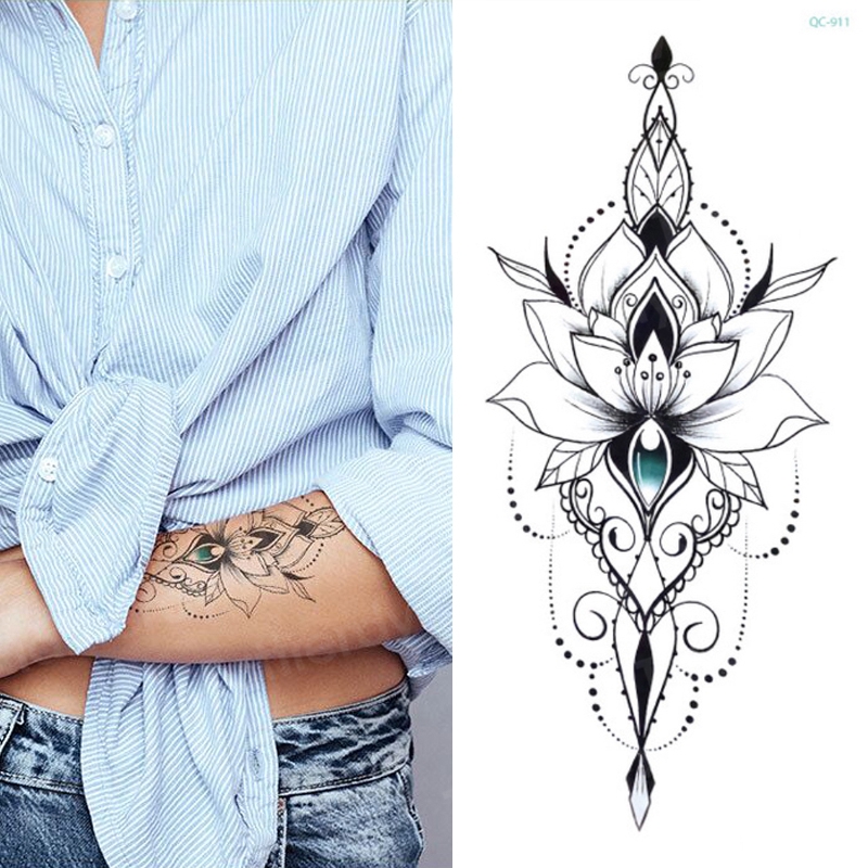 mandala lotus flower tattoo mehndi henna stickers for hands sexy arabic  black sketches tattoo designs waterproof body art | Shopee Malaysia