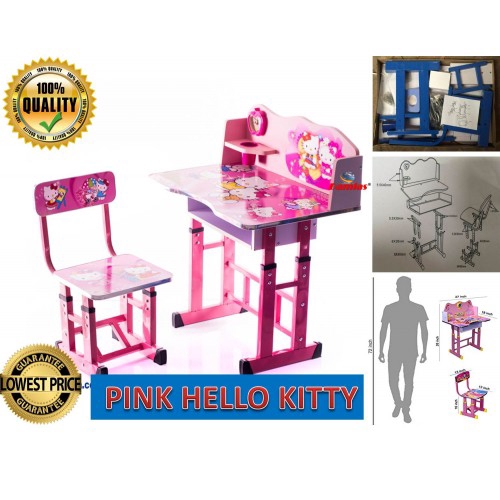 Study Table And Chair Kid Set With Cartoon Theme Pink Hello