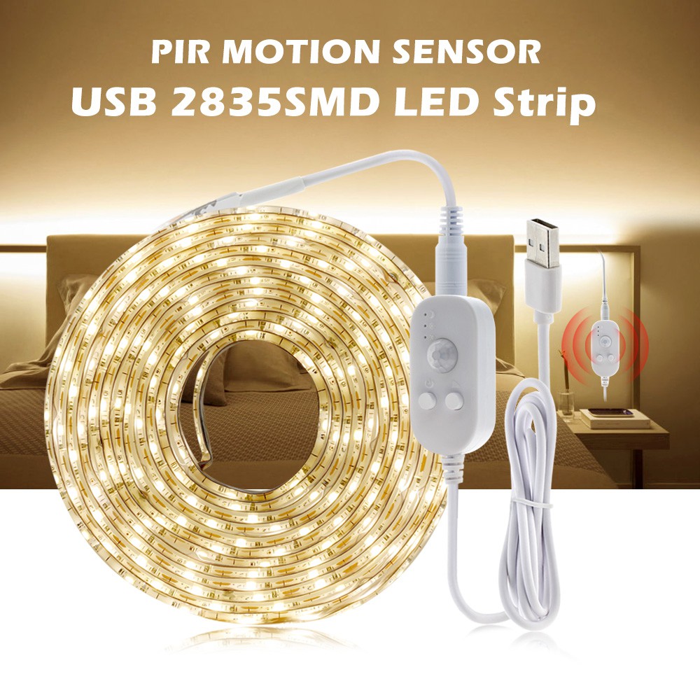 PIR Motion Sensor LED Strip Lights USB For Cabinet Wardrobe Closet Light Tapes 