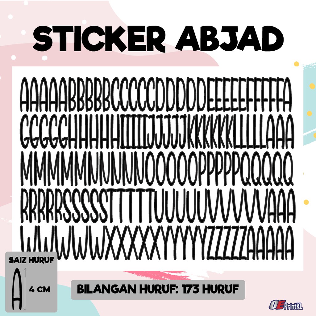 Sticker Abjad 4cm | 173 Huruf | Shopee Malaysia