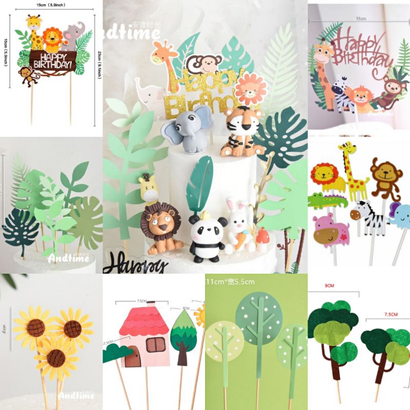 [READY STOCK] Animals World Cake Topper Giraffe Elephant Lion Birthday