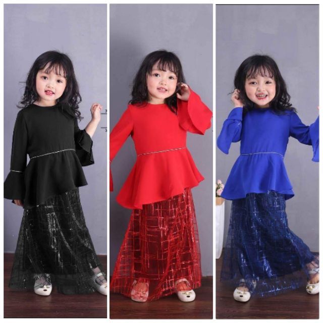 J Y Baju Kurung Peplum Moden Raya Lace Budak Perempuan Malay Traditional Kids Girls Wear Shopee Malaysia